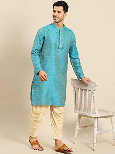 Image of Men's Black Art Silk Regular Fit Ethnic Motifs Kurta | Indian Kurta | Festive Ethnic Kurta with Embroidered Packet
