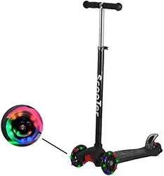 Patinete Infantil Unissex Dobrável e Ajustável 4 Rodas Com Luzes Em Led Até 70kg Cor Preto