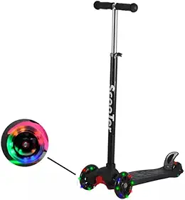 Patinete Infantil Unissex Dobrável e Ajustável 4 Rodas Com Luzes Em Led Até 70kg Cor Preto