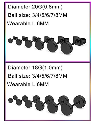 Prjndjw 12 Pairs 20G 18G Surgical Steel Flat Top Stud Earrings Set For Women Men Girls Helix Tragus Barbell Stud Earrings Piercing Jewelry Mix Sizes 3Mm 4Mm 5Mm 6Mm 7Mm 8Mm Black #TOP5