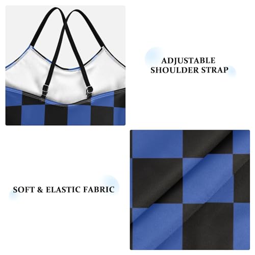 Image of Black and White Chess Girls One Piece Swimsuits Board Marble Tile Sport Halter Swimwear Beach Bathing Suit 3T