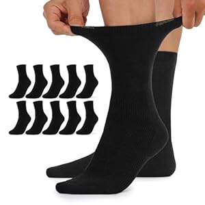TUUHAW Diabetikersocken Herren 47-50 Socken ohne Gummibund Damen 10 Paar Comfort Baumwolle Schwarz Venenfreundlich Herrensocken Gesundheitssocken ohne Bund