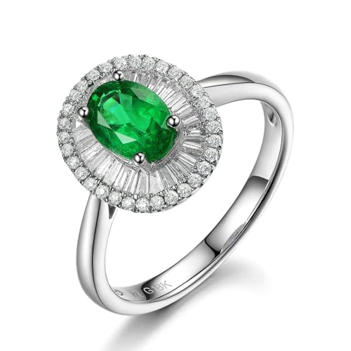 Image of RDSGYZ Engagement Ring for Women White Gold 9ct Size U 1/2, Wedding Promise Rings Flowers with 1ct Emerald and Moissanite