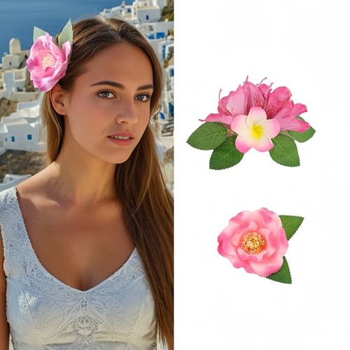 2 PCS Pink Hawaiian Flower Clips for Hair Plumeria Hair Clips Unique Camellia Flower Hair Clips for Women Bridal Wedding Birthday