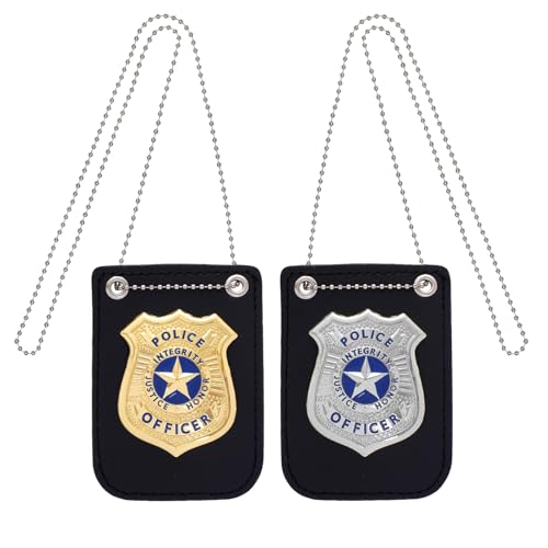 2Pcs Police Costume Accessories, Fake Police Badge Necklace, Detective Cop Secret Service Swat Badge