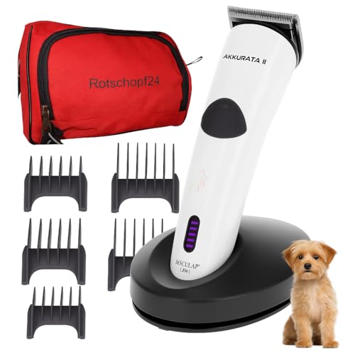 Rotschopf24 Aesculap Akkurata 2 GT407 Hunde Schermaschine. Leise & leicht Akku/Netzbetrieb 3 Geschwindigkeiten Edelstahl-Schneidsatz Rotschopf24 Tasche. Made in Germany