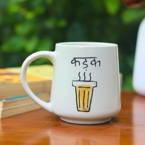 Image of Kadak Chai Lover Ceramic Mug 250 ml | Handmade Printed Tea & Coffee Mug | Stylish Chai Cup for Tea Coffee Milk | Microwave & Dishwasher Safe | Gift Mug for Friends (Set of 1)