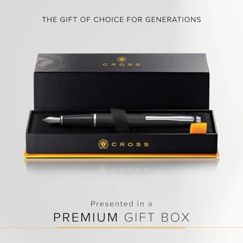 Image of Cross Calais Matte Black Fountain Pen with Medium Stainless Steel Nib (AT0116S-14MS) | Medium Nib, Includes Premium Gift Box