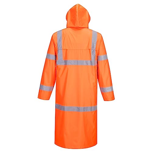 Image of Portwest UH445 Men's Classic Raincoat Waterproof Hi Vis Reflective Long Rain Jacket ANSI Class 3 Yellow | Yellow, X Large, ANSI /ISEA 107 Class 3, Regular Fit, 100% Polyester, Inner Elasticated Cuff, 2 Side Zipper Pockets, Zip Front