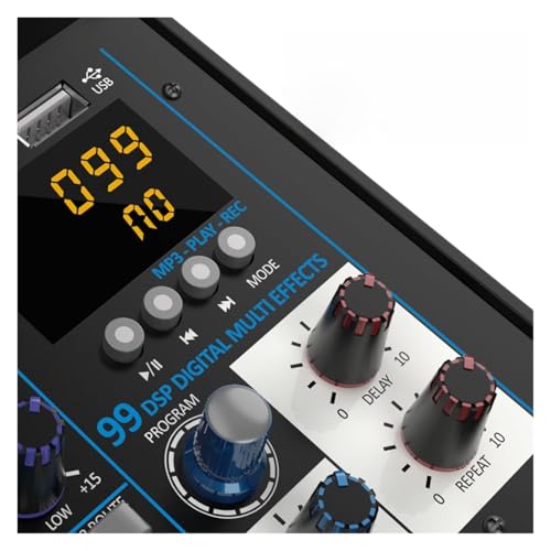 Mesa de Mezclas, Consola mezcladora de DJ de 4 canales con mezclador Bluetooth y micrófono inalámbrico UHF for estudio de escenario en casa(Black MIC)