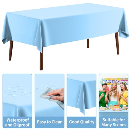 CXPSINC 54 Inch X 200 Feet Plastic Table Cover Roll Disposable Tablecloth with Slide Cutter for All Type/Shape Tables | Picnic, Party, Banquet, Birthdays, Weddings (Light Blue) by CXPSINC - Image 3
