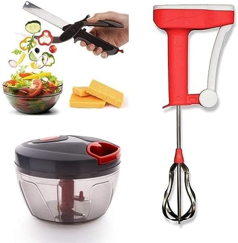 AK Ultimate Combo of Clever Cutter Handy Pull Chopper Dicer & Power Free Hand Blender for Kitchen (Assorted Colour)