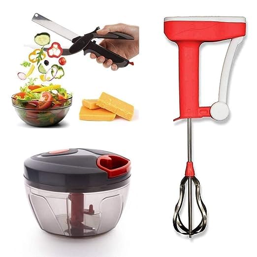 AK Ultimate Combo of Clever Cutter Handy Pull Chopper Dicer & Power Free Hand Blender for Kitchen (Assorted Colour)