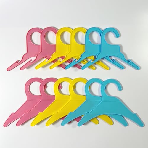 GKPONSX 12Pack Dog Clothes Hangers, 2 Size Plastic Pet Apparel Hanger Small Baby Hangers for Nursery Small Dog Puppy Cats Kitten Clothing Closet (Pink, Blue, Yellow)