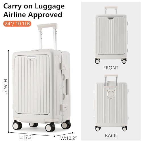 Caarany Checked Luggage With Spinner Wheels, Front Pocket, Aluminum Frame, Usb Port, Cup Holder And Phone Holder - 100% Polycarbonate Hardside Medium Suitcase thumb #5
