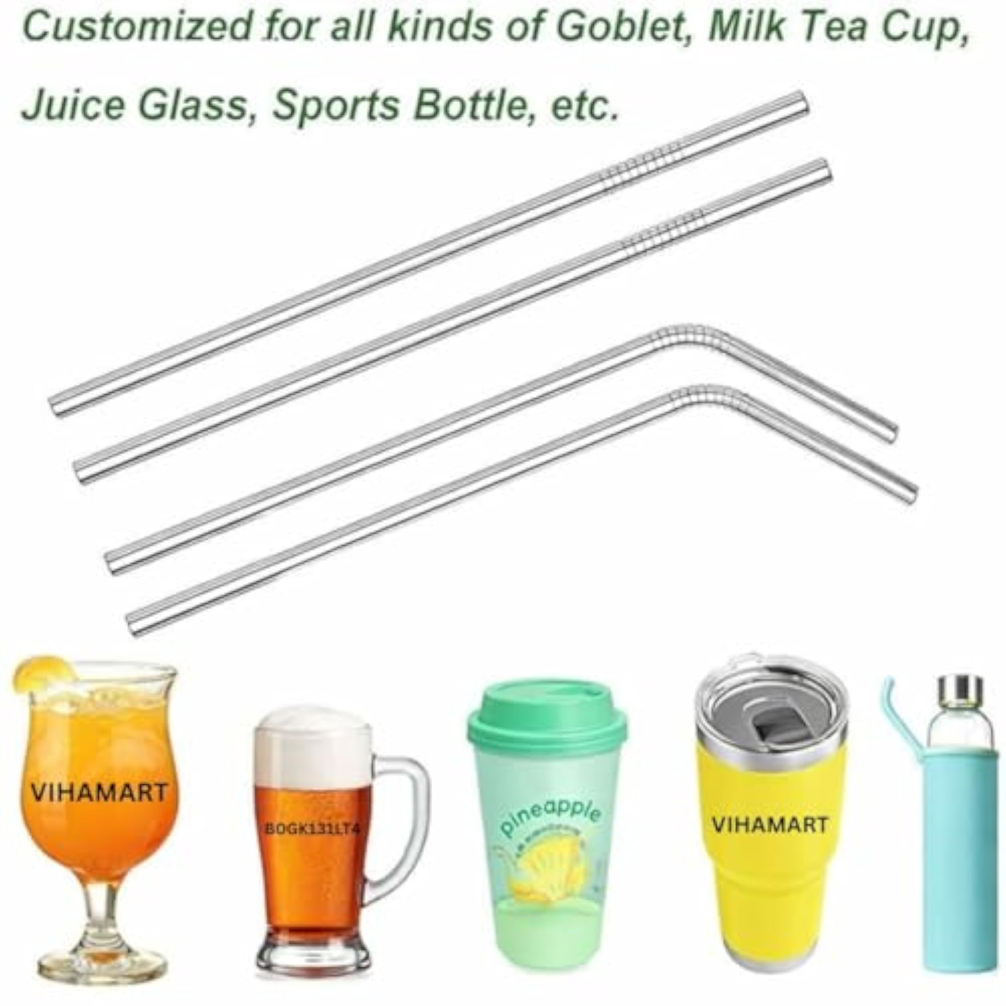Premium Stainless Steel Reusable Drinking Straws Set, 4 Pieces