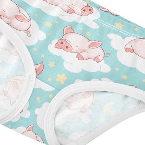 Wusikd Pink Piglets Sleeping Girls' Underwear Cotton Clouds Stars Girls Briefs Soft Toddler Underwear 2T4