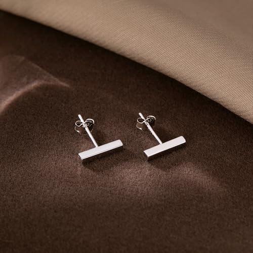 Reffeer Solid 925 Sterling Silver Bar Studs Earrings for Women Teens Minimalist Post Stud Earrings Hypoallergenic4