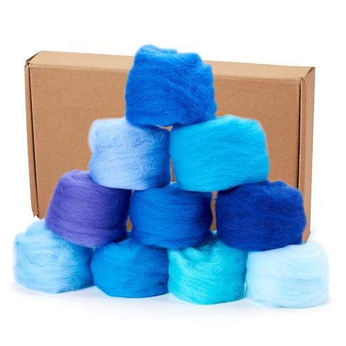Image of Magibeasd 1.76 oz Wool Roving for Needle Felting Nature Wool Yarn Kit Variety Blue Tones for Beginners Felted Crafts DIY Materials Hand Spinning Supplies