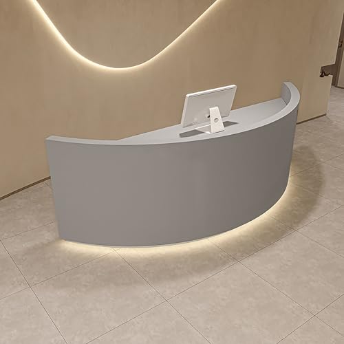 BK&MF 受付カウンター LEDライト付き,木製 カウンターテーブルおしゃれ スリムロック引き出し組み立てが簡単小規模店舗のレジ企業フロントデスク 美容室 アパレルショップ オフィス受付台,D,120x60x100cm(47x24x39inch)