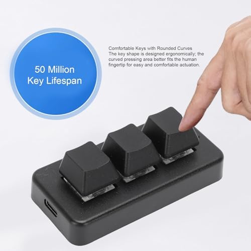 Bewinner 3 Key Macro Keypad, Mechanical Gaming Keypad, Programmable Mini Macro Pad with USB Wired & Bluetooth, One Handed Keyboard for Gaming, Copy Paste, Workflow Control, Compact (Black) - 4