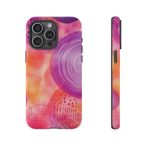 Coque rigide brillante iPhone 15 Pro Max violette cercles aquarelles