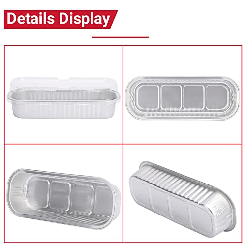 Suice Disposable Ramekins With Lids 6.5"X2.5"X1.2", 50Pcs Aluminum Foil Baking Cups For Individual Cake Mini Cupcake Pans With Lids, Silver Mini Cheesecake Container Rectangle-Shaped Cups For Serving #TOP3