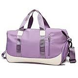 Arouselove Bolsas de deporte para mujeres y hombres, bolsa de gimnasio portátil con bolsillo húmedo y compartimento separado para zapatos, organizador de viaje corto, bolsa de hombro, Purple, moda