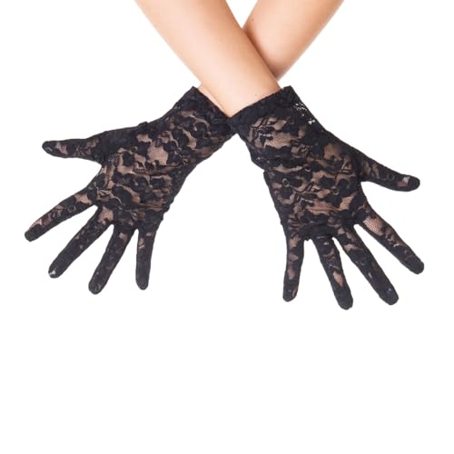 Women's Black Lace Gloves, Elegant Floral Tea Party Short Vintage Glove for Halloween Costume Accessories4
