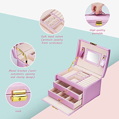 Boîte à bijoux pour femme rangement bagues colliers et miroir - 3