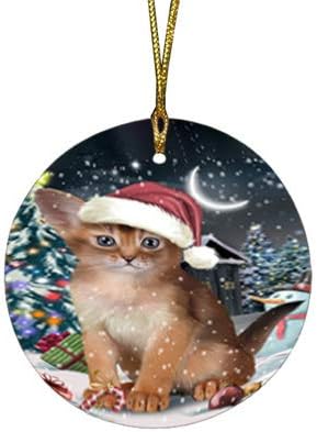 Let It Snow Abyssinian Cat Round Flat Ornament - Pet Decorative Hanging Ornaments for Christmas X-mas Tree Decorations - 2.75" Round Ceramic Christmas Ornament POR1454