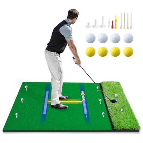 Roykaw 5x4ft Thickened Golf Hitting Mat, Artificial Turf Golf Practice Mat for Indoor Outdoor Chipping & Swing, Golf Training Mat, Dual Grass Turf & Non-Slip Backing