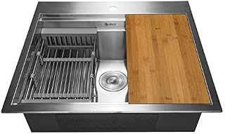 AKDY Handmade Workstation Ledge 25-inch Topmount Kitchen Sink Single Bowl in Stainless Steel