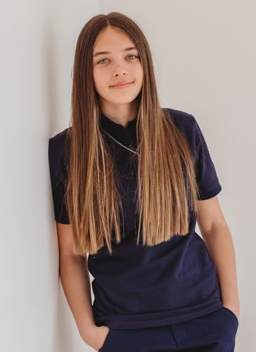 Image of Girls short Sleeve Pique Polo Shirt, Navy, Medium