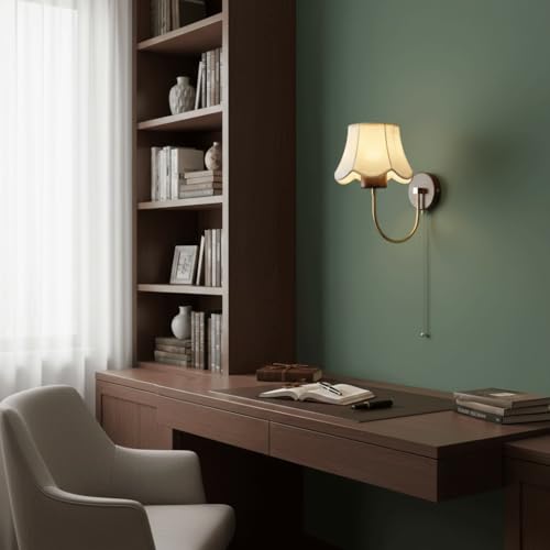 Lámpara de pared de madera para leer en el dormitorio con interruptor de cadena 7