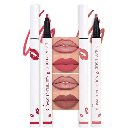 Image of 2Pcs Longwear Liquid Lip Liner Stain Marker Pen Set Long Lasting Waterproof, Pink Red Maroon Dusty Mauve Matte 24 Hour Lip Liner and Lipstick Combo, Color Stay Lipliner All Day, Lips Stain peel off