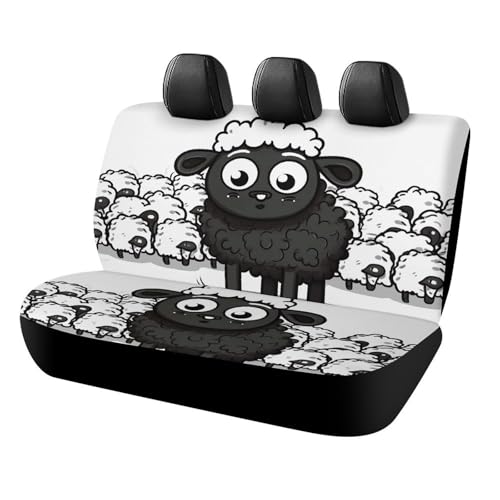 Housses de siège arrière de voiture motif moutons noirs et blancs universelles