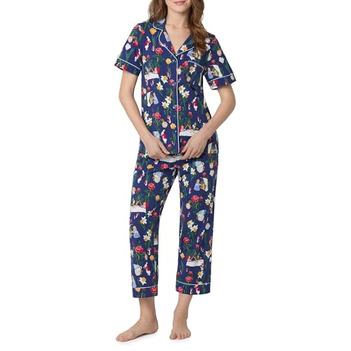 Image of Bed Head PJs Womens Matching Pajamas - Soft Organic Cotton Button Down PJ Shirt & Cropped Pants Set - Loungewear & Sleepwear