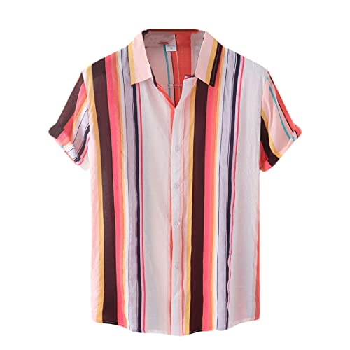 Chemise d'été homme à manches courtes rouge style patchwork décontracté L