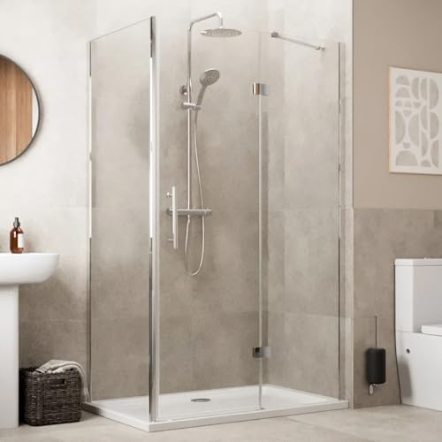 Image of Baystone® 1200 x 900mm Frameless Hinged Shower Door Enclosure 8mm Toughened Safefty Glass Reversible Cubicle Doors for Showers & Side Panel, Chrome