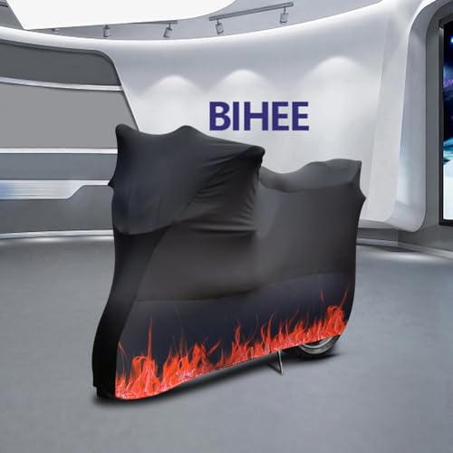 BHIEE Indoor plandeka na motocykl, rozciągliwa tkanina, wewnętrzna osłona motocykla, ochrona przed kurzem, elastyczna plandeka na motocykl, pokrowiec ochronny, 295 x 109 x 140 cm, pomarańczowy wzór