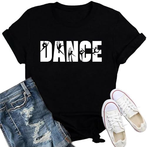 IFQ Womens Dance Shirt Funny Dance Lover Crewneck T-Shirt Dancing Dancer Short Sleeve Tee Black
