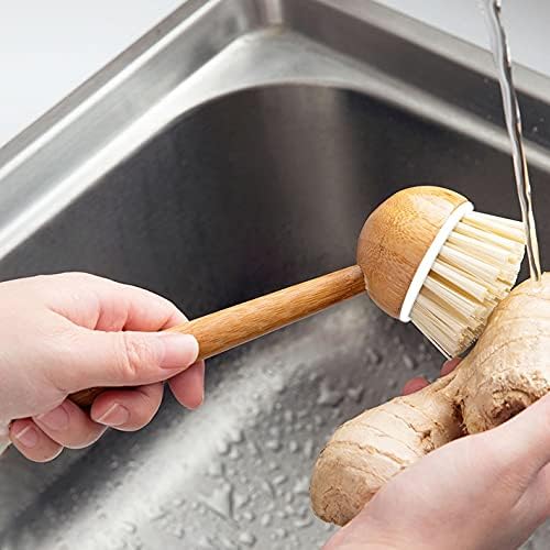 EAMBRITE Scrub Brushes Bamboo Dish Brush Wooden Cleaning Scrubbers Set for Pots Pans Kitchen Sink Vegetables Washing, Set of 3