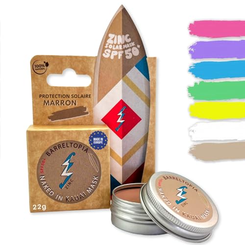 Barreltopia Creme Solaire Visage SPF 50 Bio - Protection Totale Enfant et Adultes - Stick Solaire Skincare Sunscreen - Crème solaire 50 + Sun - Kit Surf Pro - Waterproof pour visage et lèvres (Marron)