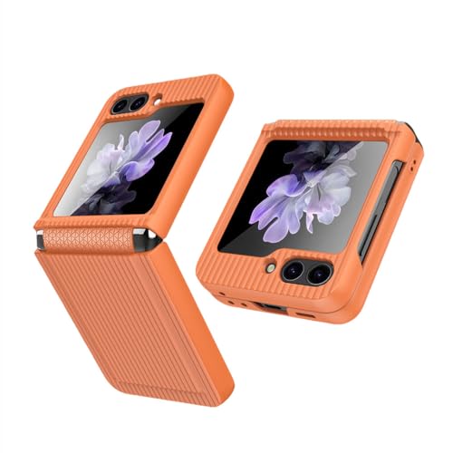 Coque Samsung Z Flip 5 orange rigide mate avec charnière et film miroir