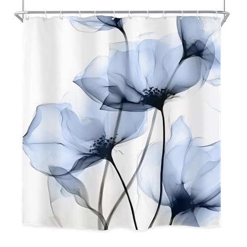 Dusty Blue Grey Floral Flower Elegant Pretty Bathroom Shower Curtain Set by Riyidecor - Used condition - Image 8