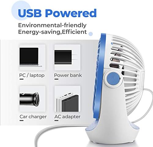 OCOOPA USB Fan, USB Desk Fan Table Fan with Strong Airflow & Quiet Operation, Portable Cooling Fan Speed Adjustable 360°Rotatable Head for Home Office Bedroom Table and Desktop (Blue)