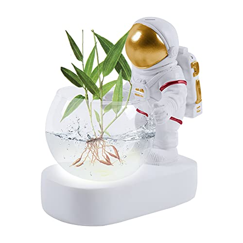 Astronaut Vase,Astronauten Figur Blumentopf,Spaceman Statue,Taucher hydroponischen Pflanze Glasvase,Pflanzentopf,Übertopf,Glas Hydrokultur Pflanzer,Birne Goldene Astronaut Statuen (B) Cover