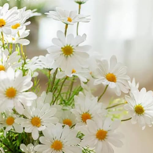 Image of SATYAM KRAFT 5 Pcs Artificial Daisy Sunflowers for Home Decor, Office, Living Room, Balcony, Wedding & Gifting | Realistic Faux Flower (Only Flower, No Vase)(Fabric) (White)