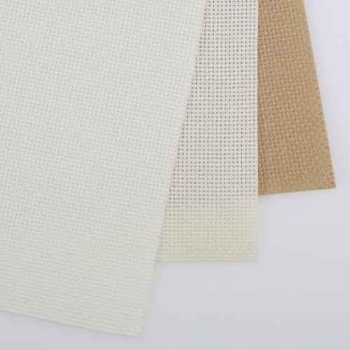 Image of KCS 3 pc of 15 inch x 18 inch(38cmx45cm) Counted Cross Stitch Cotton Aida Cloth Needlework Rolled Fabric Box,14CT,Antique White +Cream+Khaki
